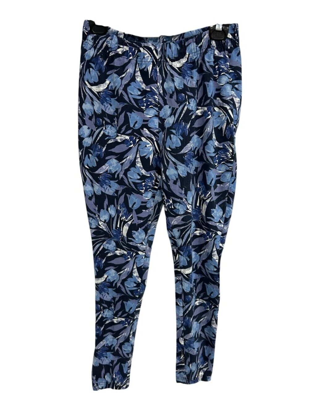 Roamans Medium Blue Floral Print Pull On Stretch Pants Cottagecore Gardencore